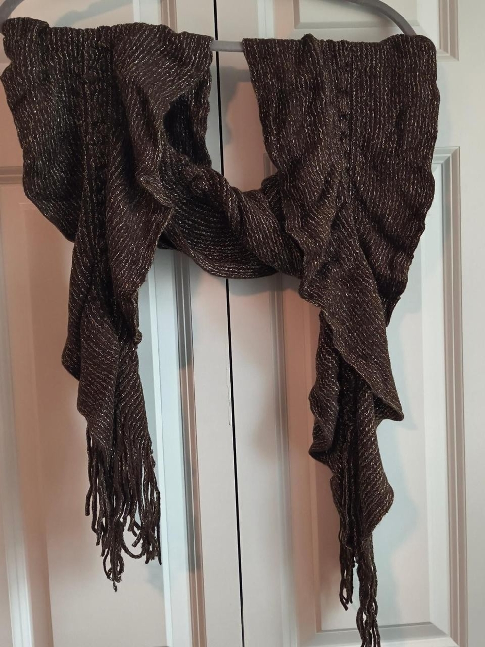 Brown Metallic Thread Fringe Scarf - Women Accessories